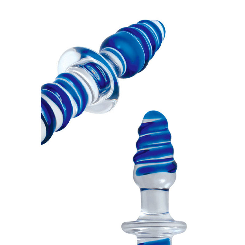 Adam & Eve Twisted Love Glass Dildo - Clear/Blue 24 cm (9.5'') Double Ended Glass Dong