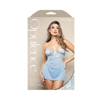 OPULENCE Bralette, Detachable Skirt & Crotchless Pearl G-String ML - Light Blue - M/L Size