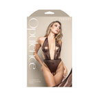 OPULENCE Crotchless Pearl Plunge Teddy SM - Chocolate - S/M Size