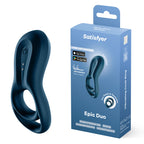 Satisfyer Epic Duo - Navy Blue USB Rechargeable Cock & Balls Ring with App Control