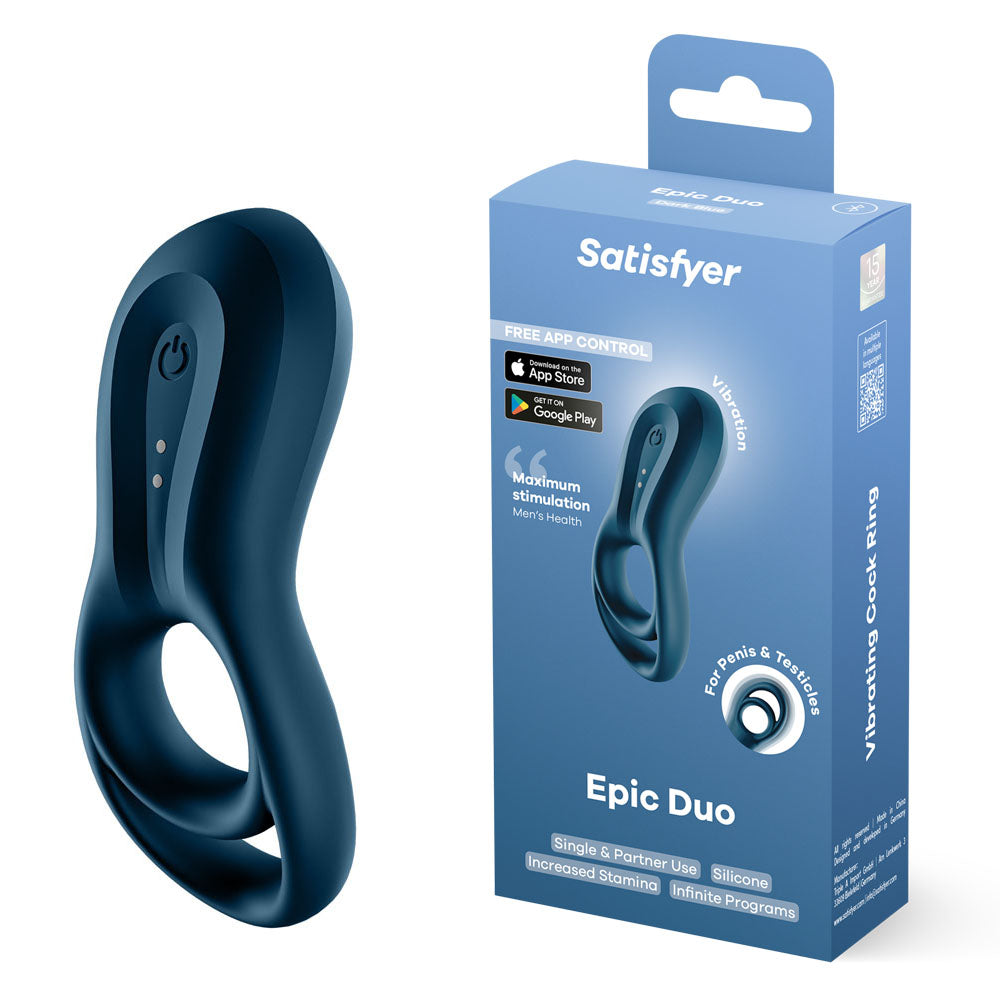 Satisfyer Epic Duo - Navy Blue USB Rechargeable Cock & Balls Ring with App Control