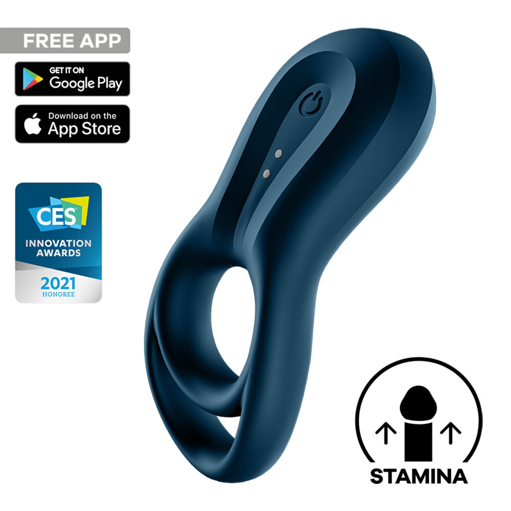Satisfyer Epic Duo - Navy Blue USB Rechargeable Cock & Balls Ring with App Control