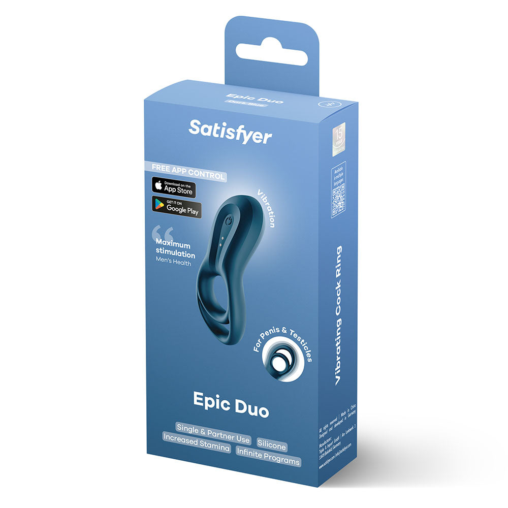 Satisfyer Epic Duo - Navy Blue USB Rechargeable Cock & Balls Ring with App Control