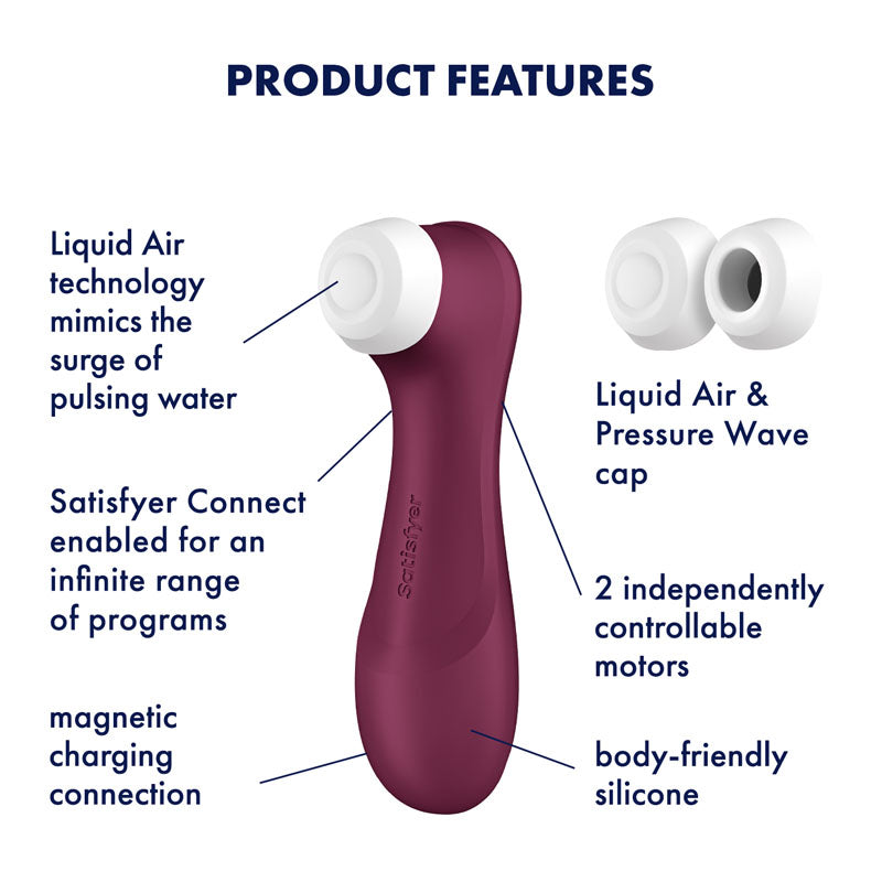 Satisfyer Pro 2 Generation 3 with App Control - Wine Red - Wine Red Touch-Free USB-C Rechargeable Clitoral Stimulator