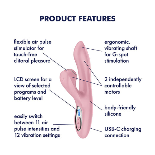 Satisfyer Pro + G-Spot - Pink - Rose Pink 22 cm USB-C Rechargeable Rabbit Vibrator with Touch-Free Clitoral Stimulator