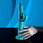 Evolved BUNNY HOP - Teal 25.1 cm USB Rechargeable Thrusting Rabbit Vibrator with Suction Base