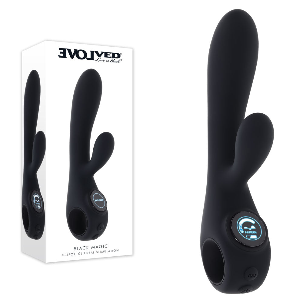 Evolved BLACK MAGIC - Black 20 cm USB Rechargeable Rabbit Vibrator with LED Screen