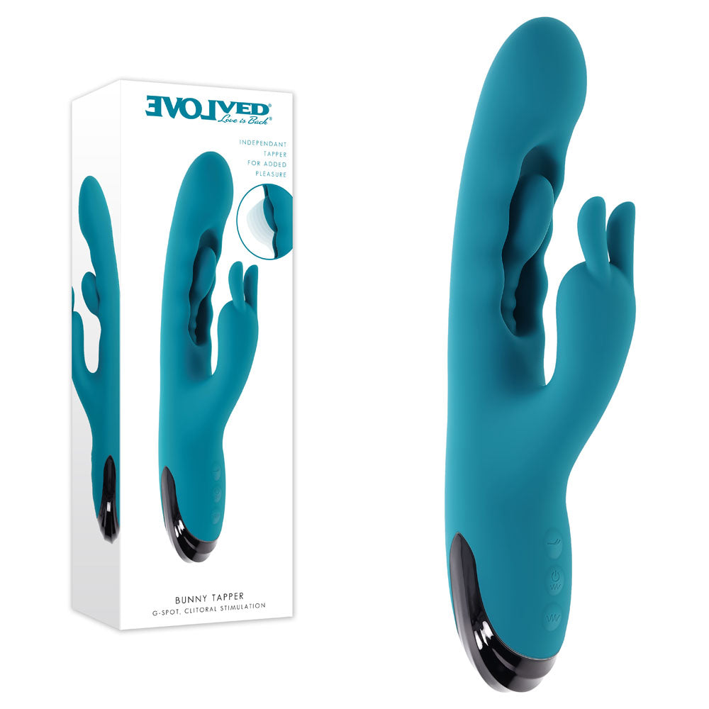 Evolved BUNNY TAPPER - Blue 20 cm USB Rechargeable Rabbit Vibrator with Flicking Shaft
