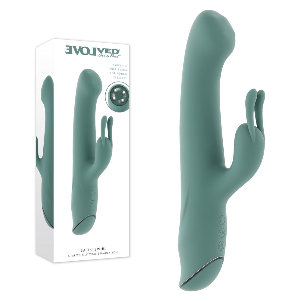Evolved SATIN SWIRL - Green 23 cm USB Rechargeable Rabbit Vibrator with Swirling Head