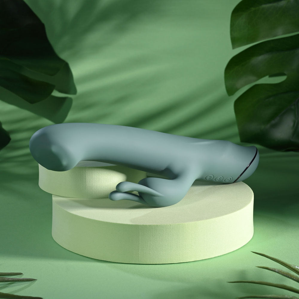 Evolved SATIN SWIRL - Green 23 cm USB Rechargeable Rabbit Vibrator with Swirling Head