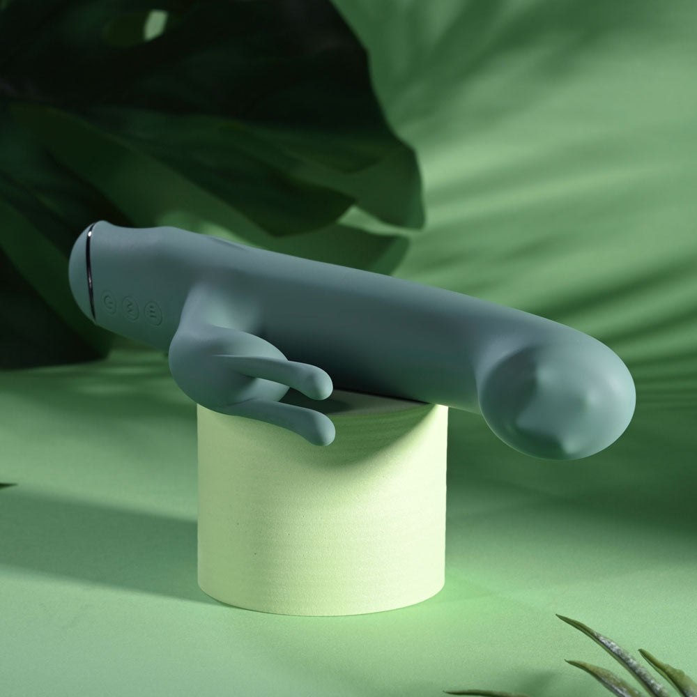 Evolved SATIN SWIRL - Green 23 cm USB Rechargeable Rabbit Vibrator with Swirling Head
