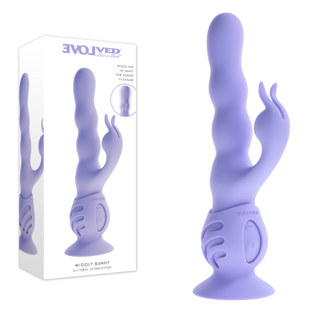 Evolved WIGGLY BUNNY - Purple USB Rechargeable Rabbit Vibrator with Suction Base