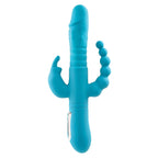 Adam & Eve THRUSTING TRIPLE JOY RABBIT - Teal 25.4 cm USB Rechargeable Rabbit Vibrator with Anal Probe