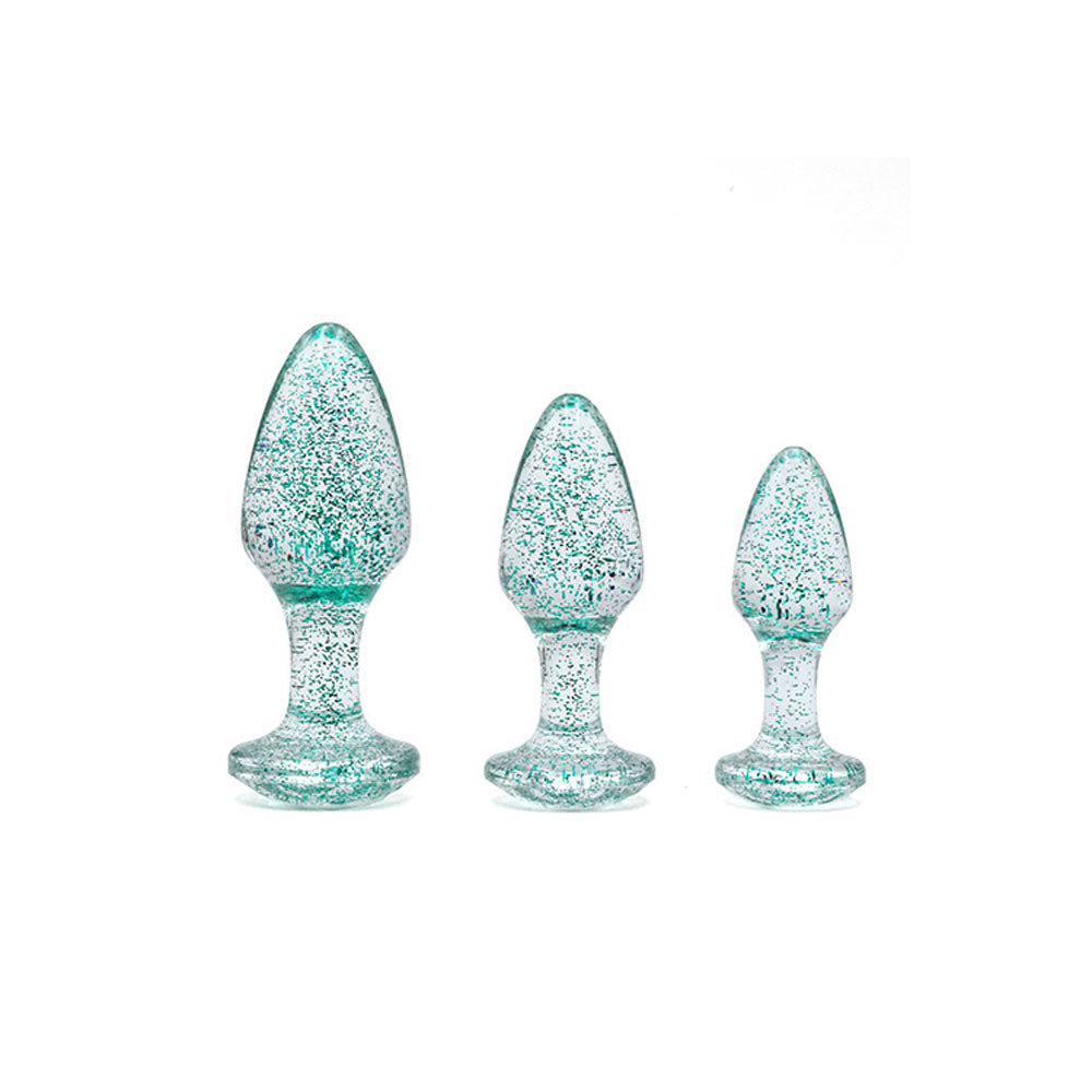 Adam & Eve Glitter Gem 3-Piece Butt Plug Set - Blue - Glitter Blue Butt Plugs - Set of 3 Sizes