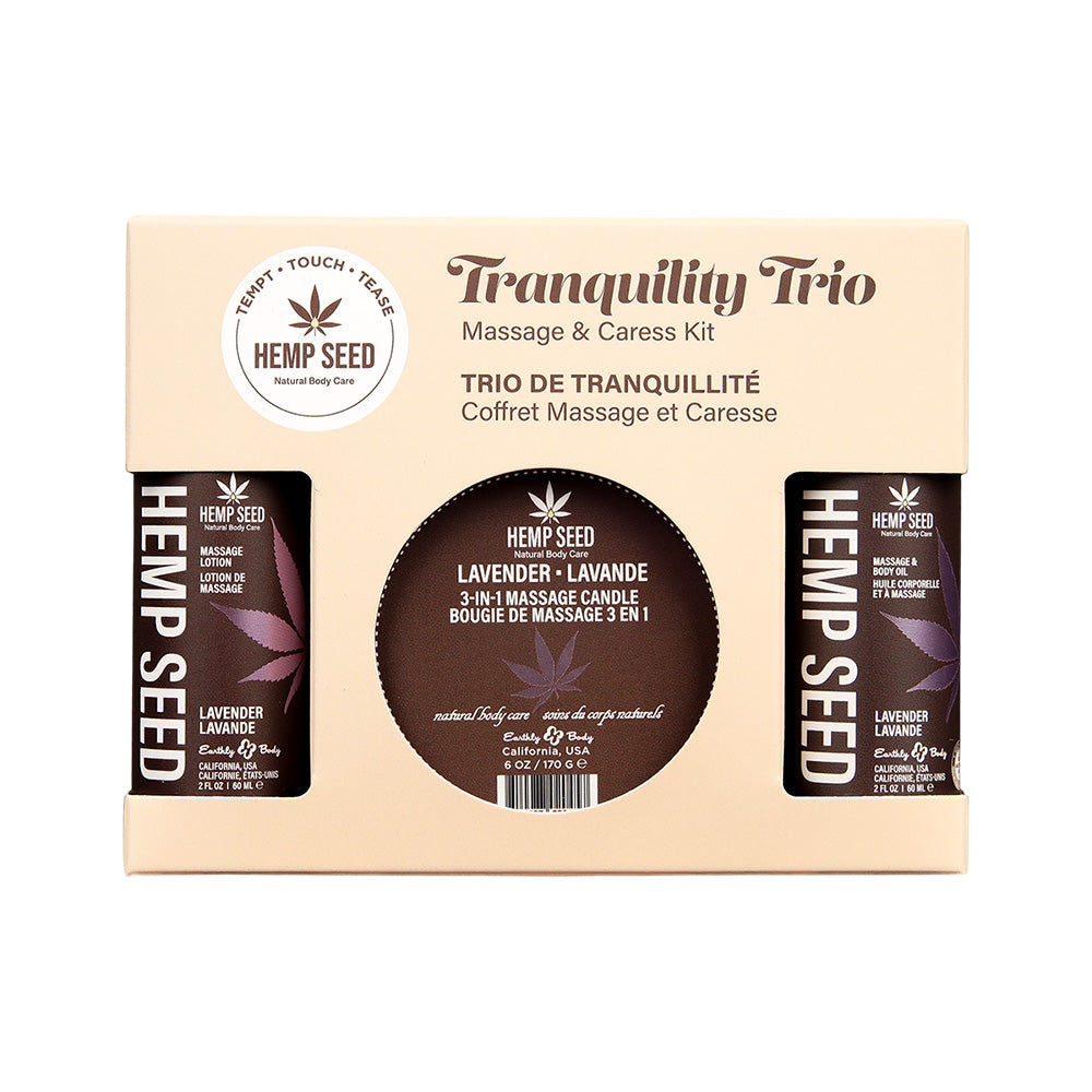 Hemp Seed Tranquility Trio - Lavender - Lavender Scented Massage & Caress Kit - 3 Piece Kit