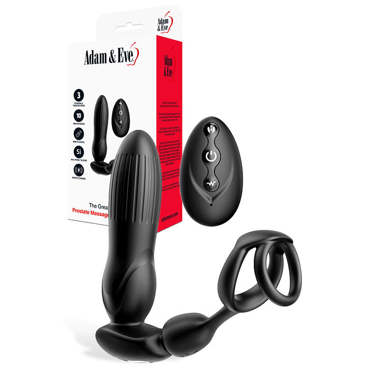 Adam & Eve THE GREAT EXPANDER - Black 14 cm USB Rechargeable Thrusting & Expanding Prostate Massager with Wireless Remote