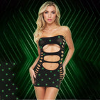 LAPDANCE Midnight Diamond Cutout Mini Dress - OS - Black with Glow In Dark Pattern - One Size