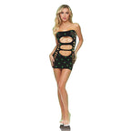 LAPDANCE Midnight Diamond Cutout Mini Dress - OS - Black with Glow In Dark Pattern - One Size