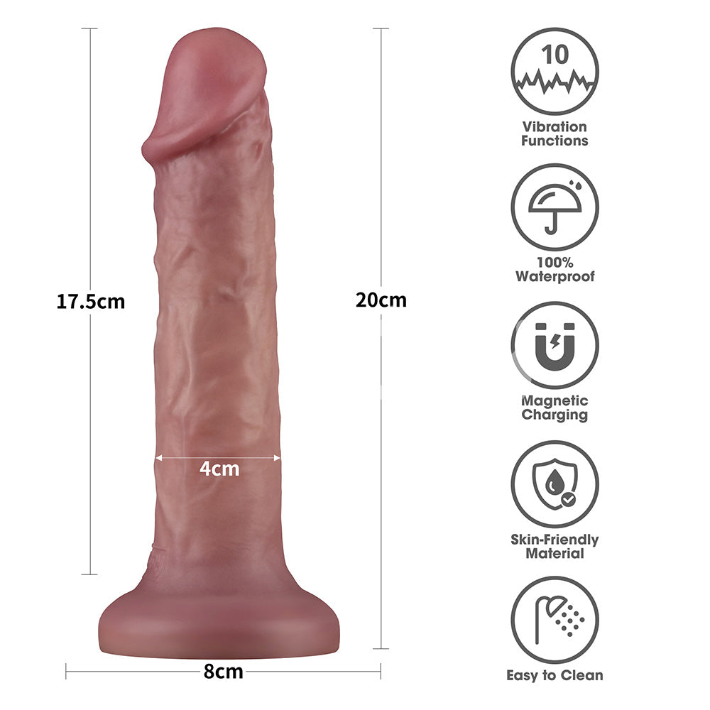 Dual Density Power Cock - 8 Inch Flesh - Flesh 20 cm USB Rechargeable Vibrating Dong
