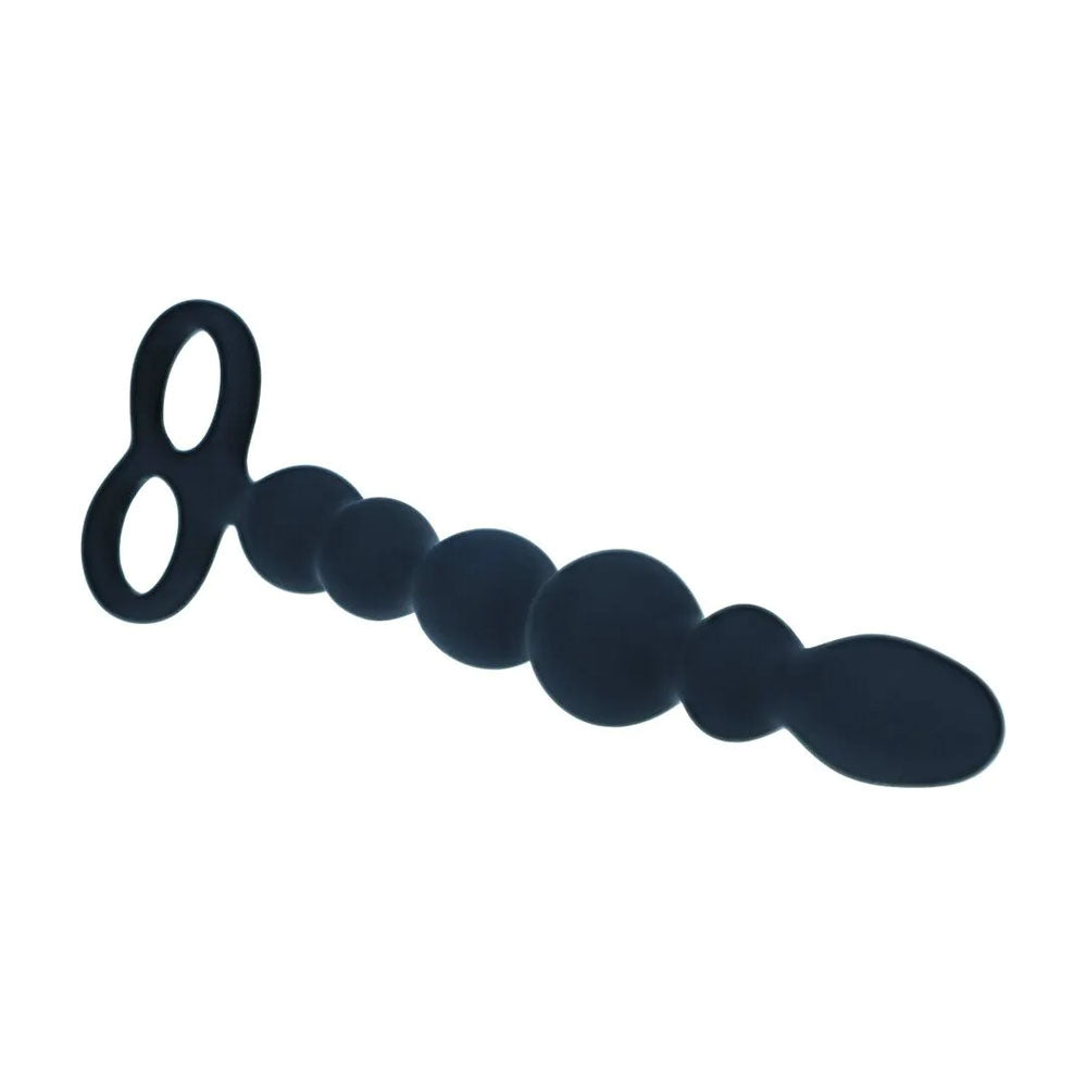 LEVELZ Beaded Silicone Anal Probe with Double Loop - Black 24.5 cm Anal Beads