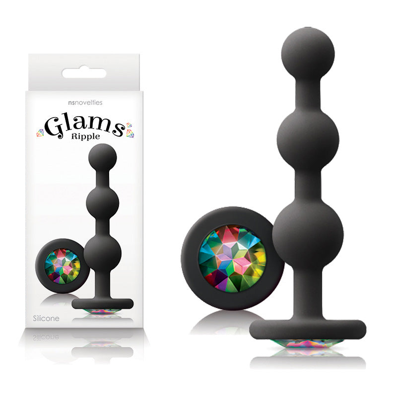 Glams Ripple - Rainbow Gem - Black - Black 11.4 cm Butt Plug with Rainbow Gem Base