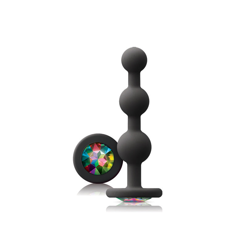 Glams Ripple - Rainbow Gem - Black - Black 11.4 cm Butt Plug with Rainbow Gem Base