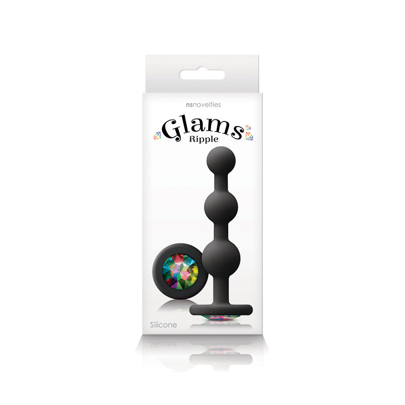 Glams Ripple - Rainbow Gem - Black - Black 11.4 cm Butt Plug with Rainbow Gem Base