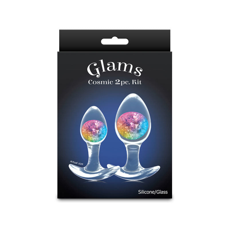 Glams Cosmic 2pc Kit - Rainbow - Clear/Rainbow Butt Plugs - Set of 2 Sizes