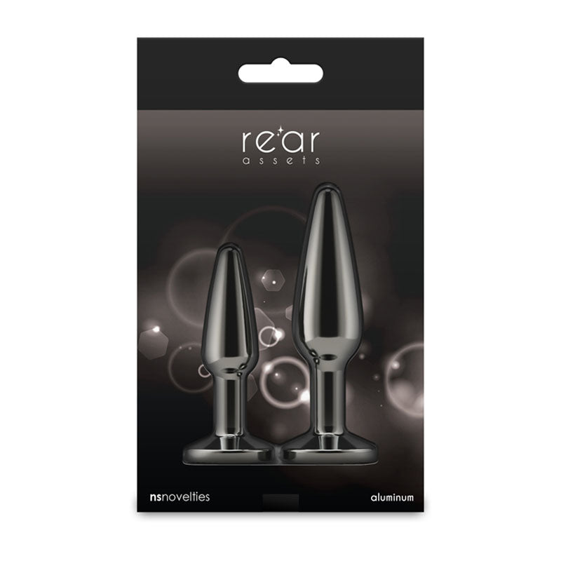 Rear Assets Tapered Trainer Kit - Gunmetal - Gunmetal Grey Metal Butt Plugs - Set of 2 Sizes