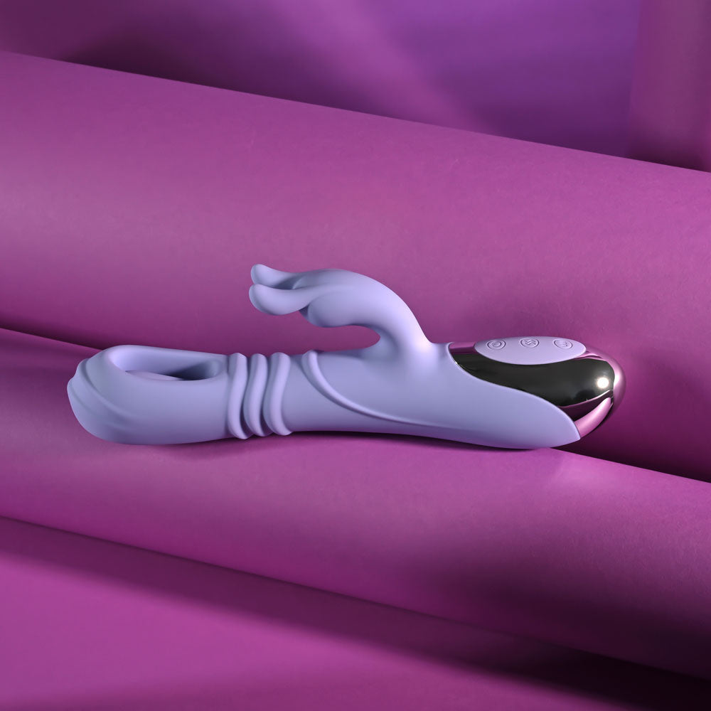 Playboy Pleasure TAP ME IN - Purple 24.2 cm USB Rechargeable Rabbit Vibrator with Tapping Shaft