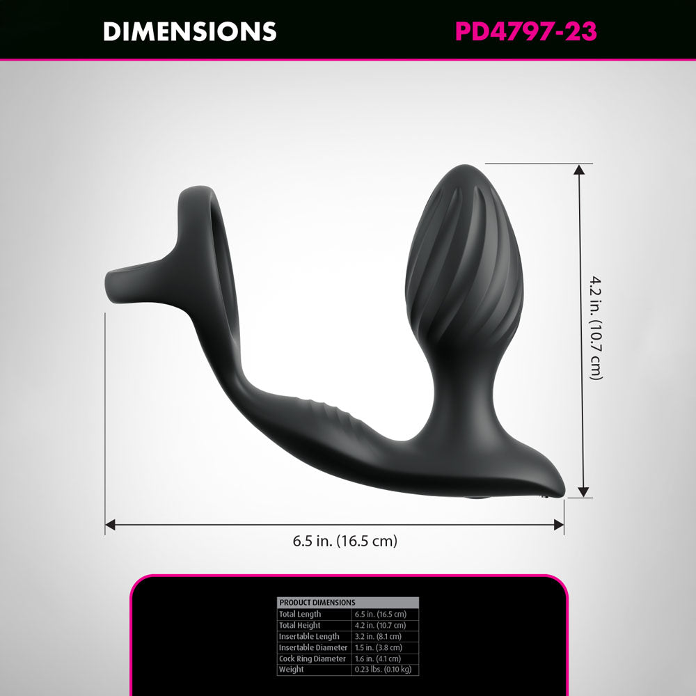 Anal Fantasy Elite Ass-Gasm Gyro-Milk Pro - Black USB Rechargeable Gyrating Butt Plug with Cock Ring