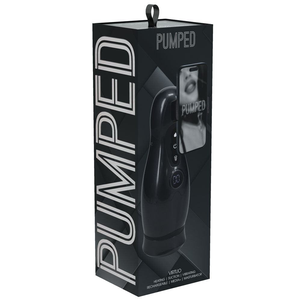 PUMPED Virtuo - Gunmetal - Gunmetal Grey/Clear USB Rechargeable Sucking And Vibrating Auto Masturbator