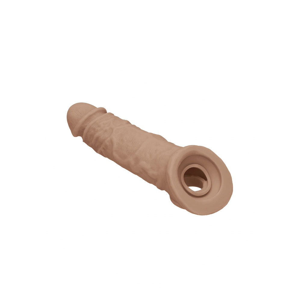 REALROCK 8'' Realistic Penis Extender with Rings - Tan - Tan 20.3 cm Penis Extension Sleeve