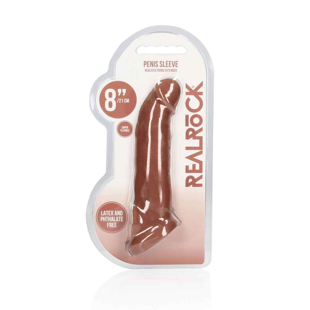 REALROCK 8'' Realistic Penis Extender with Rings - Tan - Tan 20.3 cm Penis Extension Sleeve