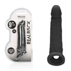 REALROCK 9'' Realistic Penis Extender with Rings - Black - Black 22.9 cm Penis Extension Sleeve