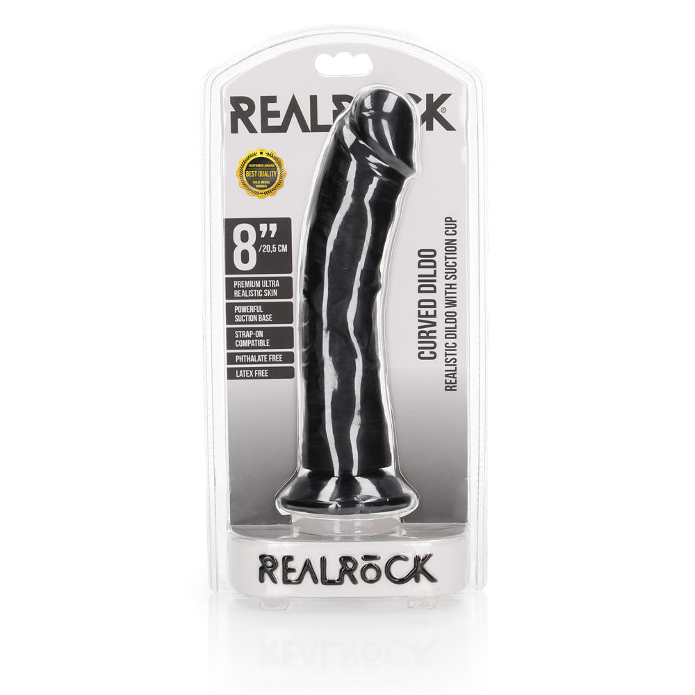 REALROCK Realistic Regular Curved Dildo with Suction Cup - 20 cm - Black 20 cm (8'') Dong