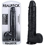 REALROCK 38cm Extra Long Dildo with Balls - Black - Black 38 cm (15'') Extra Long Dong