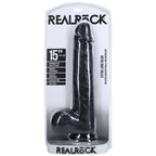REALROCK 38cm Extra Long Dildo with Balls - Black - Black 38 cm (15'') Extra Long Dong