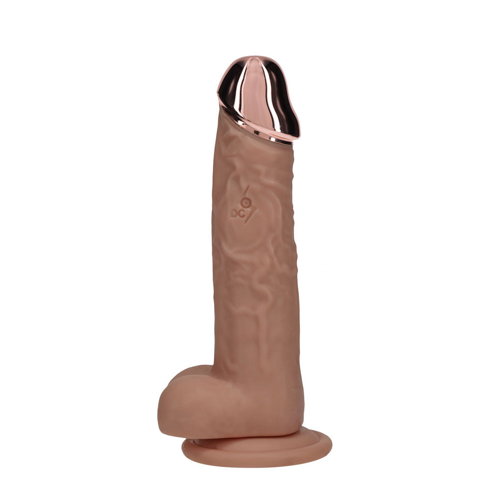 REALROCK Metal Head 7'' Rechargeable Dildo - Tan - Tan 19 cm USB Rechargeable Vibrating Dildo with Metal Head and Wireless Remote