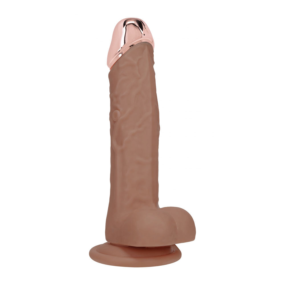 REALROCK Metal Head 8'' Rechargeable Dildo - Tan - Tan 22 cm USB Rechargeable Vibrating Dildo with Metal Head and Wireless Remote