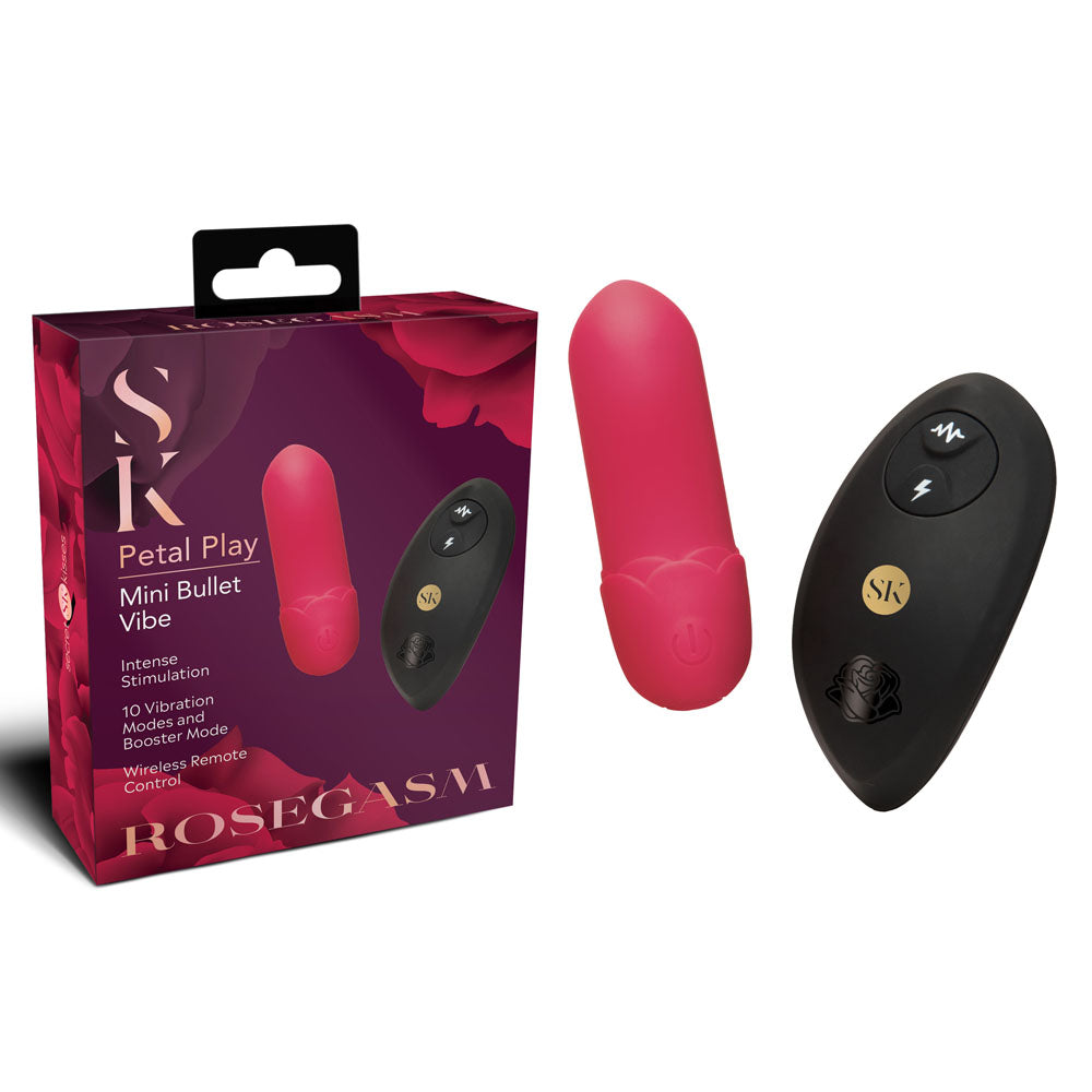 Secret Kisses ROSEGASM Petal Play Mini Bullet Vibe - Red 7.5 cm USB Rechargeable Bullet with Wireless Remote