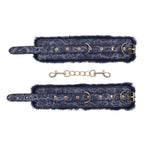 Sex & Mischief Cougar Fur Handcuffs - Navy Blue/Gold Furry Restraints