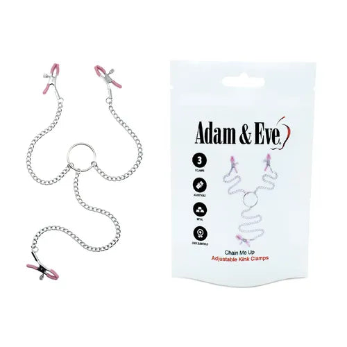 Adam & Eve Chain Me Up Kink Clamps - Metal Nipple and Clitoral Chain